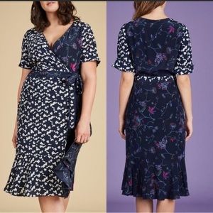 Tanya Taylor Navy and White Floral Midi Dress